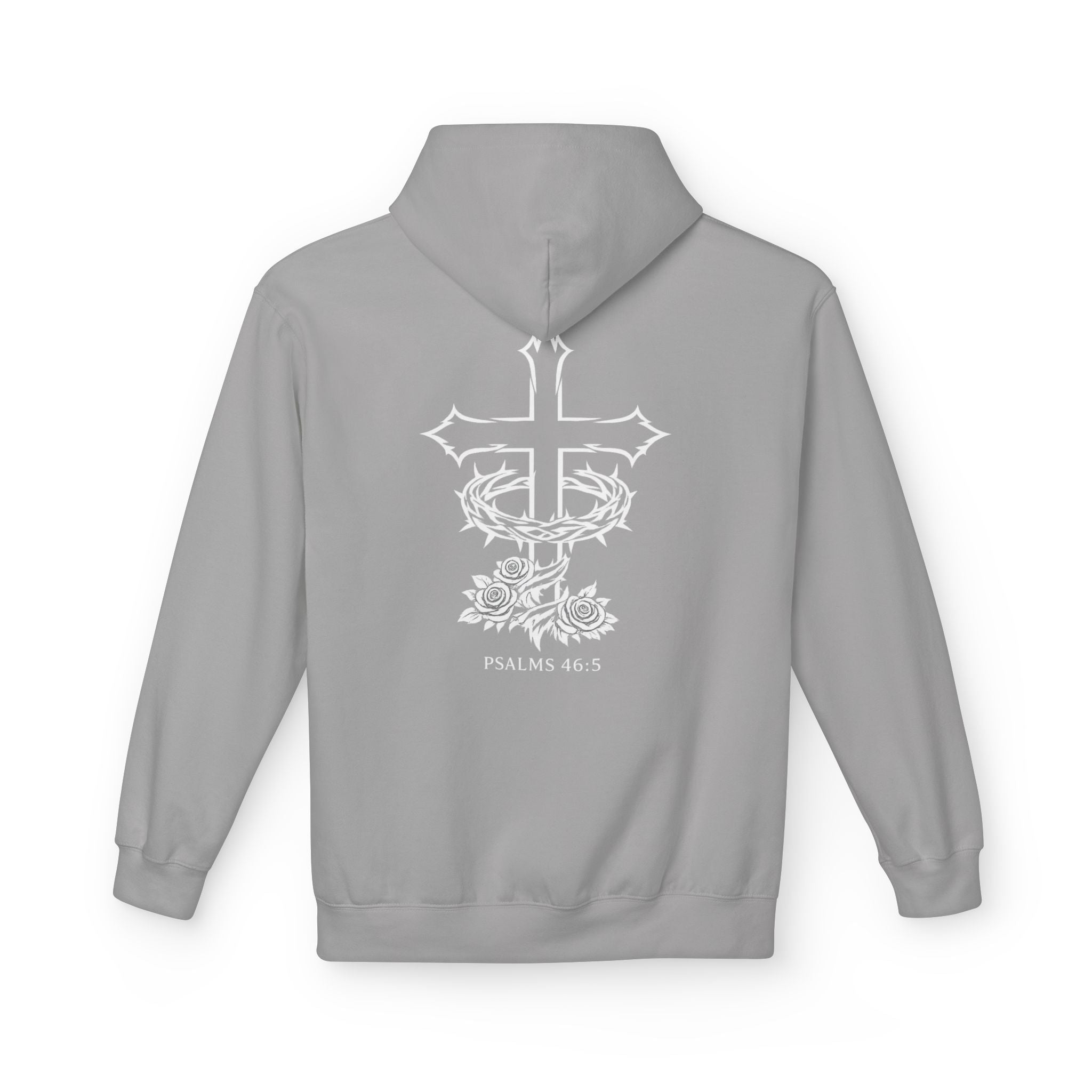 Christian Hoodie "She will not fail" Psalm 46:5 Cross & Crown of Thorns with Roses Design