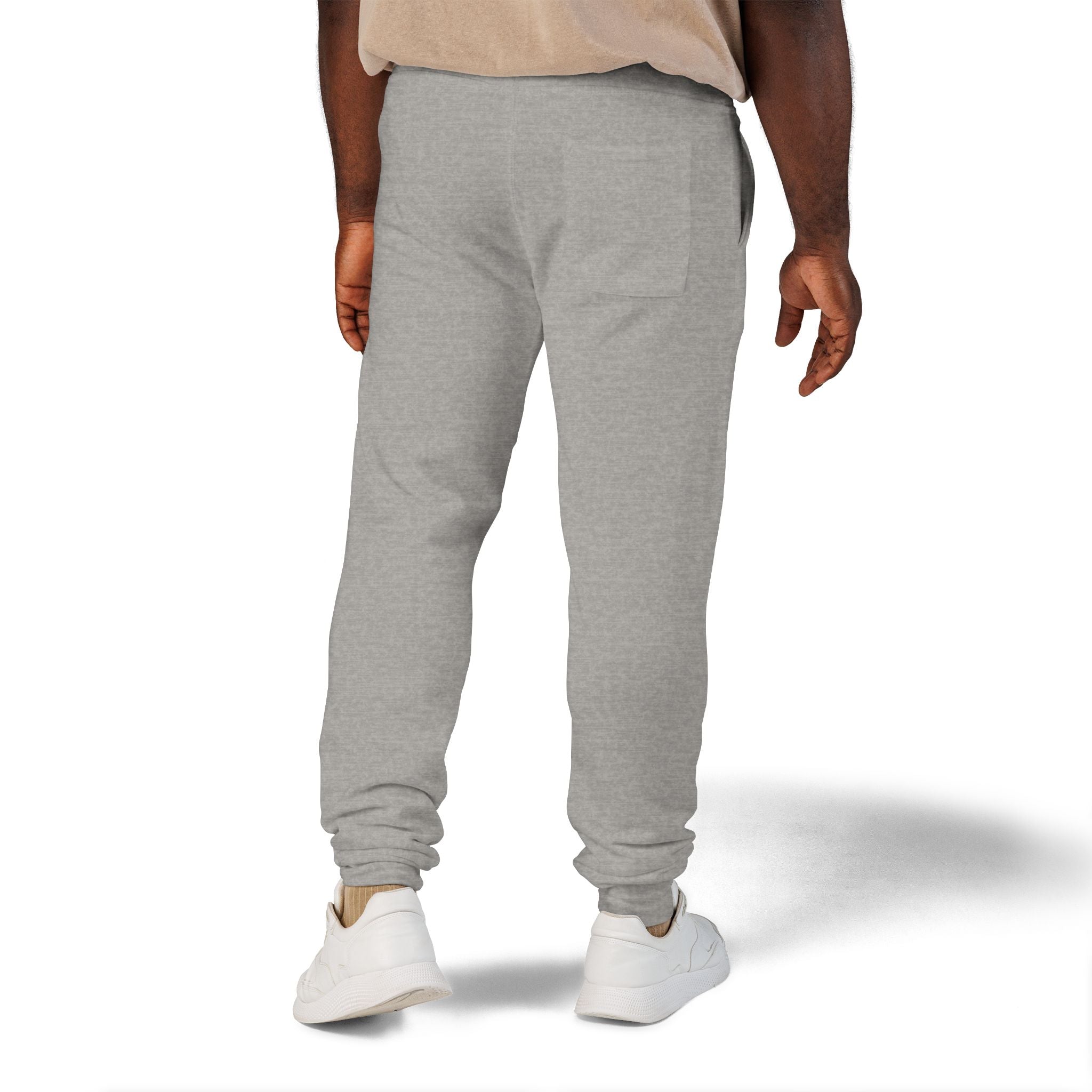 Embroidered Cross Sweatpants — White Fleece Religious Joggers