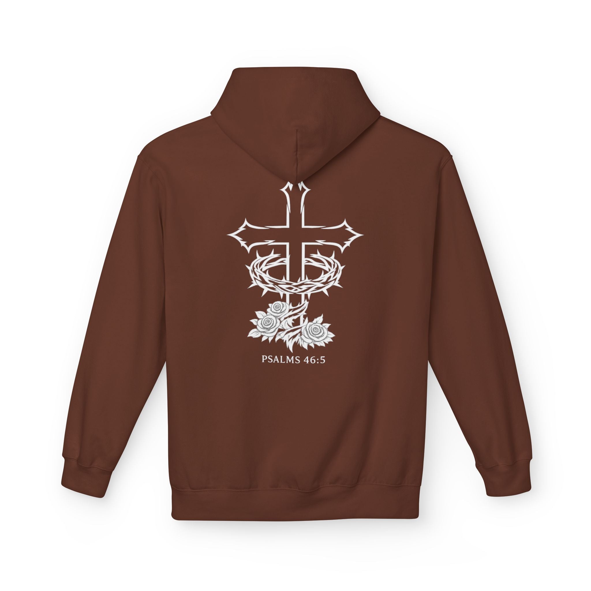 Christian Hoodie "She will not fail" Psalm 46:5 Cross & Crown of Thorns with Roses Design